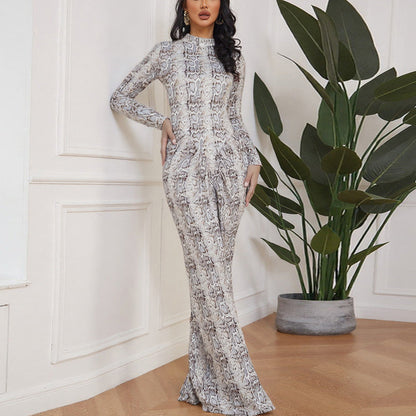 Women's Neck Leopard Print Dress Temperament Long Dresses