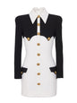 White Stitching Collar Metal Button Bandage Dresses