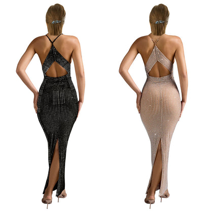 Women's Fashion Wear Rhinestone Sleeveless Maxi Dress Dresses