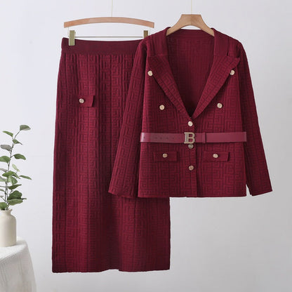 Women's Double Breasted Lapel Waist Tight Knitted Suits