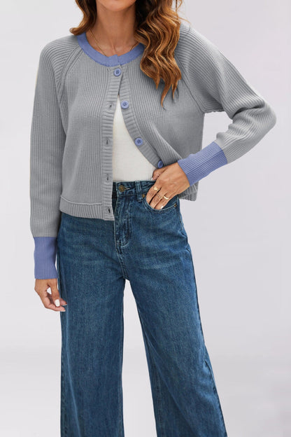 Women's Single Row Button Contrast Color Knitted Sweaters