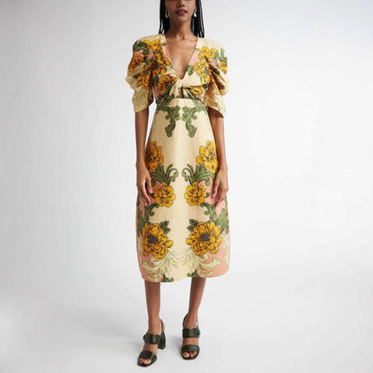 Women's Linen Positioning Print Dress Loose Vacation Dresses