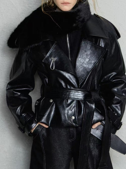 Temperament Solid Color Long Sleeve Belt Waist Trimming Coats