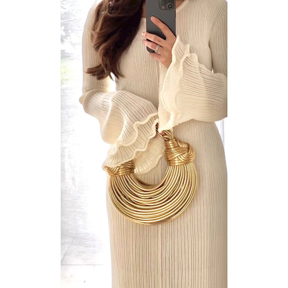 Women's Summer Pleated Wavy Backless Long Sleeves Dresses