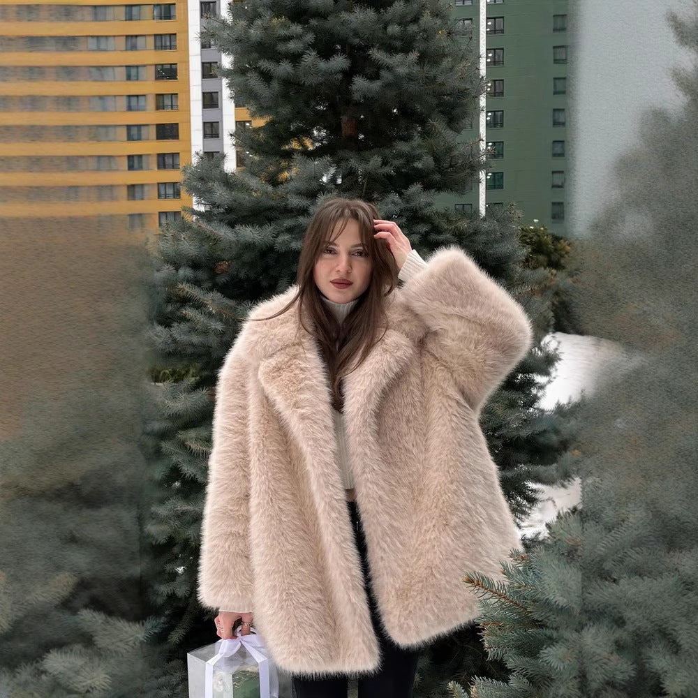 Winter Imitation Fox Fur Loose Mid-length Female Coats