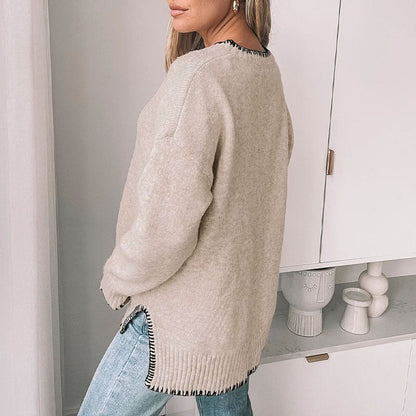 Neck Casual Long Sleeve Pure Color Sweaters