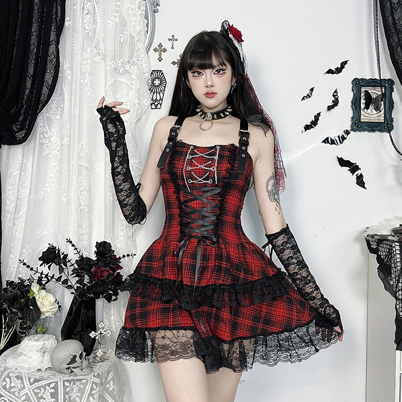Women's Dark Goth Style Plaid Dress Sexy Dresses