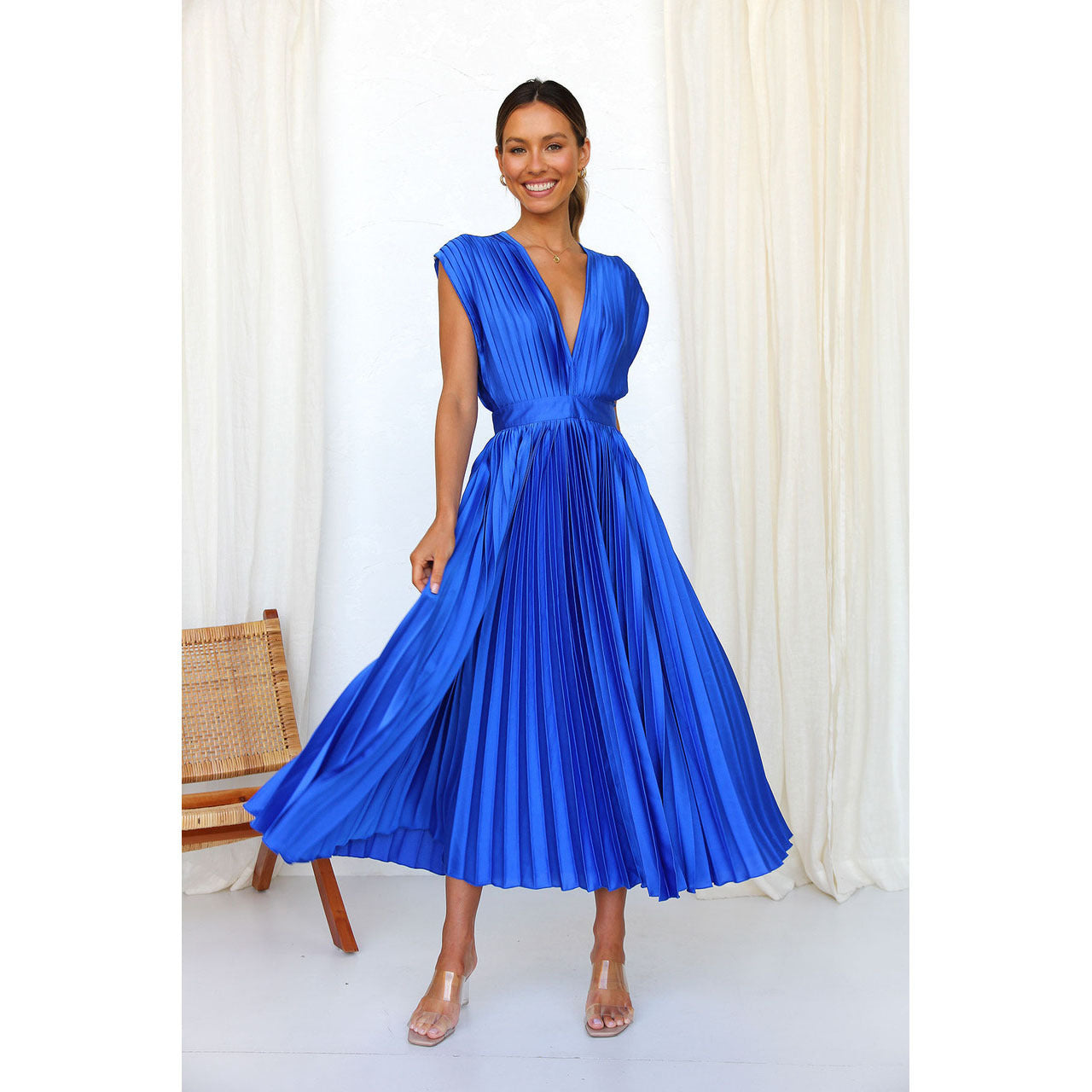 Sexy Pleated Dress Casual Loose Zip Dresses