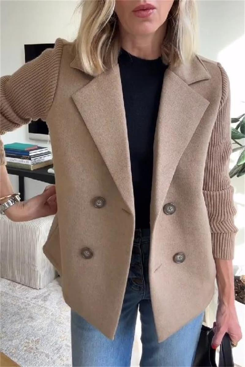 Women's Spring Fashion Temperament Wool Stitching Woolen Coats