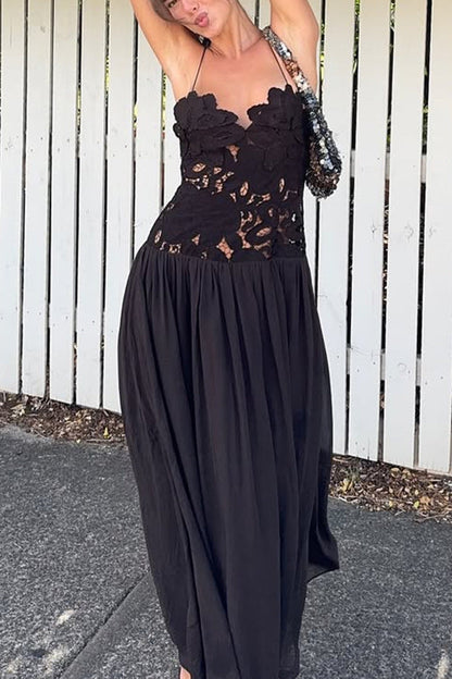 Women's Solid Color Stitching Lace Embroidery Dress Dresses