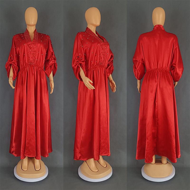 Women's Temperament Commute Satin Dress High Waist Dresses