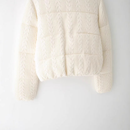 Collar Windproof Warm White Knitted Fabric Thick Clothing