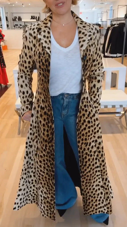 Women's Lapel Leopard Print Casual Trench Commuting Coats