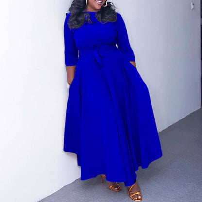 Women's Fashion Temperament Pure Color Large Swing Plus Size