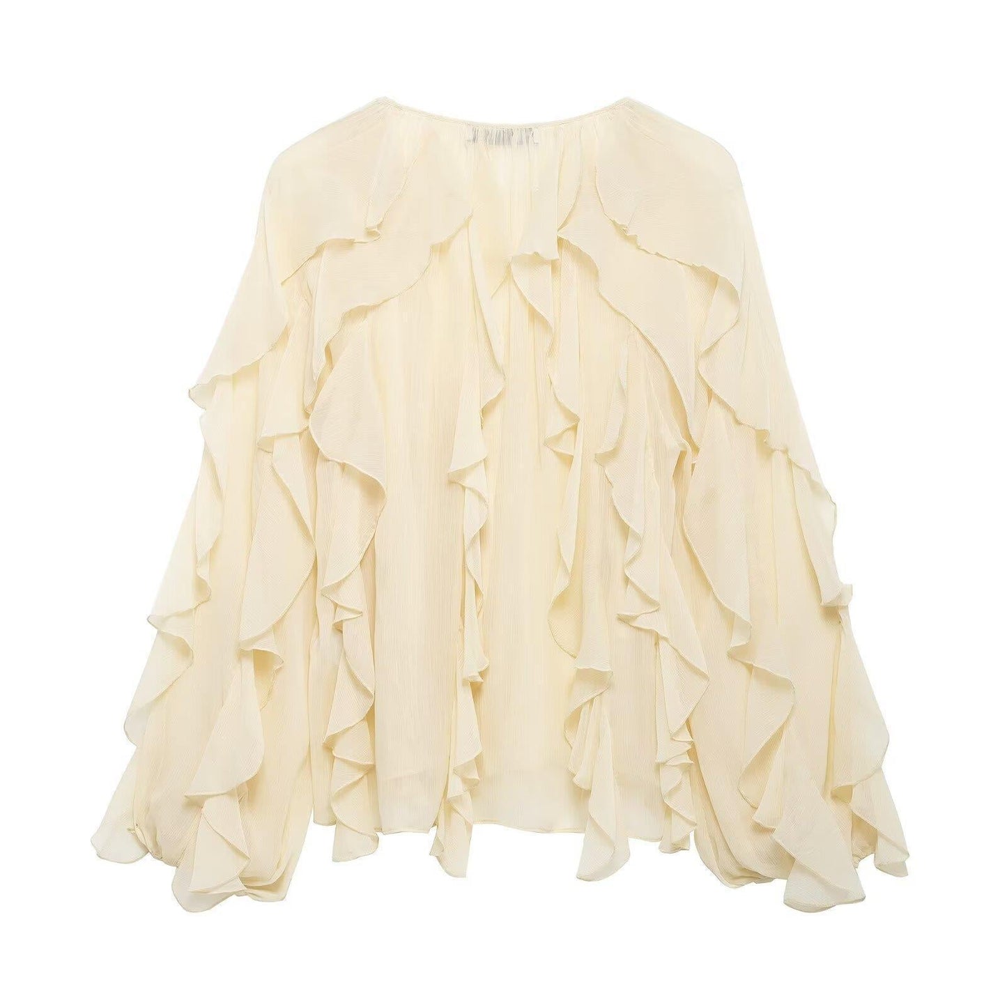 Women's Ruffled Shirt Long Sleeve Black Apricot Solid Blouses