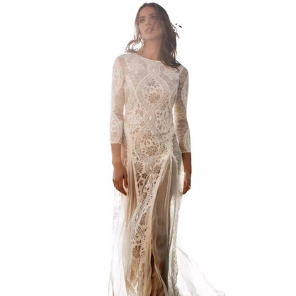 Women's Dress Round Neck Long Sleeve Hollow Dresses