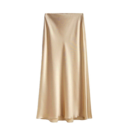 Women's Acetate Satin High Waist Elastic Quality Skirts