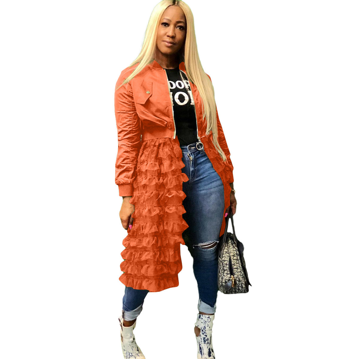 Fashion Zipper Solid Color Mesh Lace Jackets