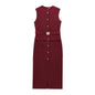 Spring With Belt Crepe Sleeveless Midi Dresses