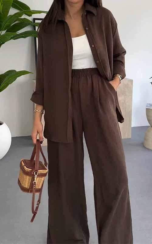 Women's Solid Color Loose Casual Wide Leg Suits