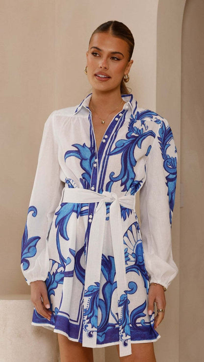 Casual Fashion Puff Sleeve Linen Dress Dresses