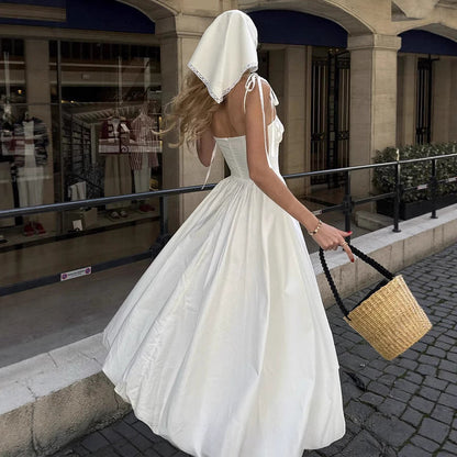 Women's Cotton Sling Balloon Dress Summer Waist Bubble Dresses