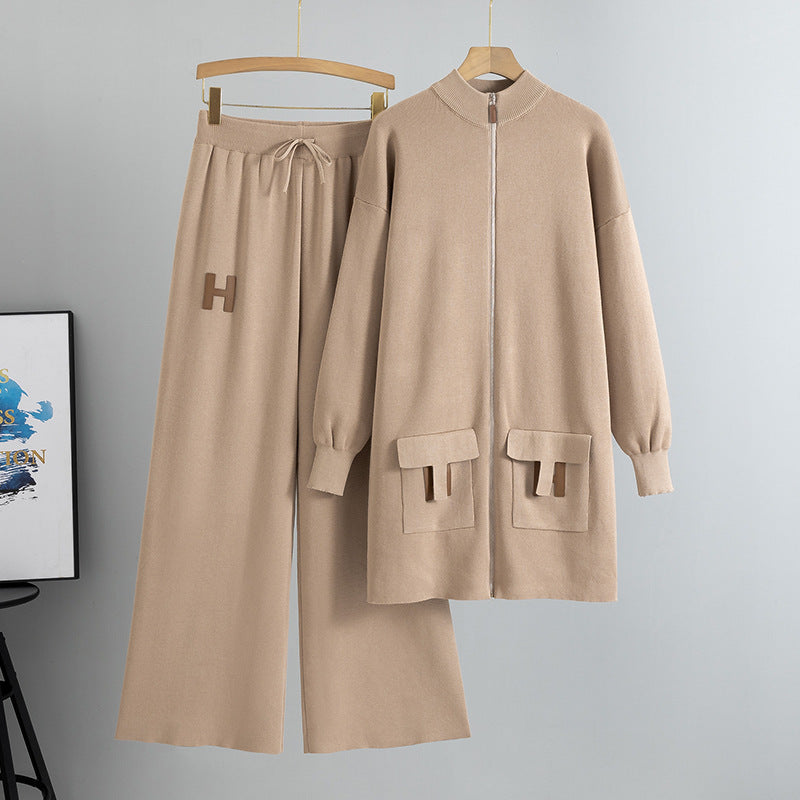 Women's Graceful Fashionable Casual Mid-length Knitted Two-piece Suits