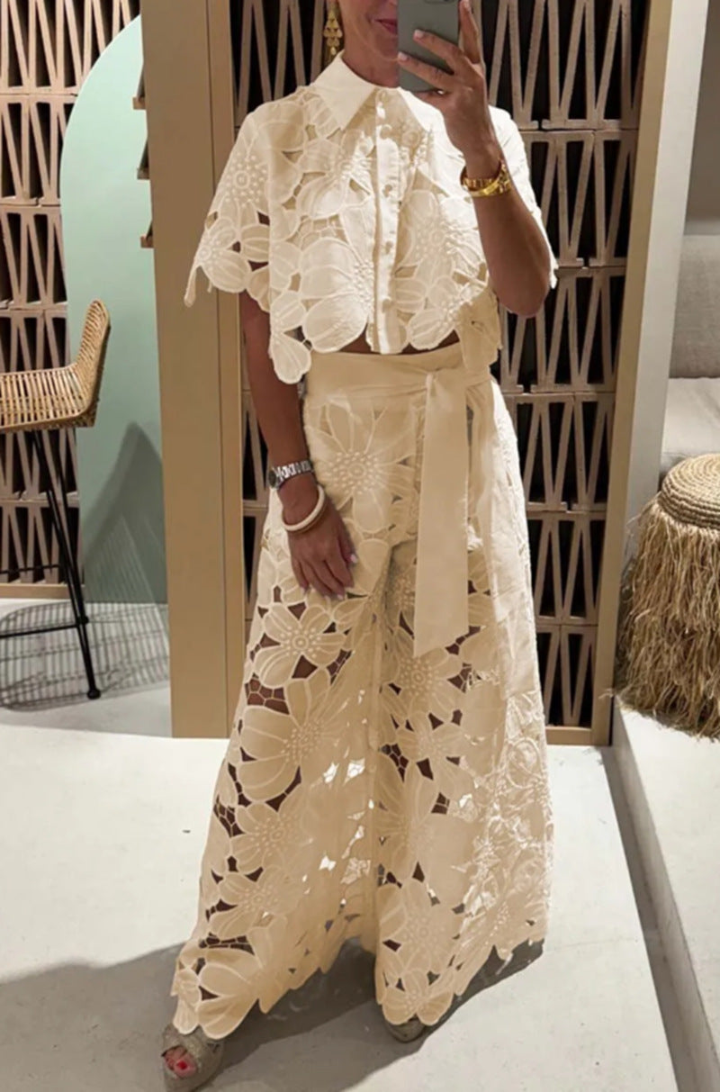 Women's Color Sexy Cutout Wide Leg Two-piece Suits