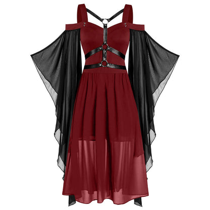Women's Gothic Large Swing Sleeve Chiffon Stitching Halloween Dresses