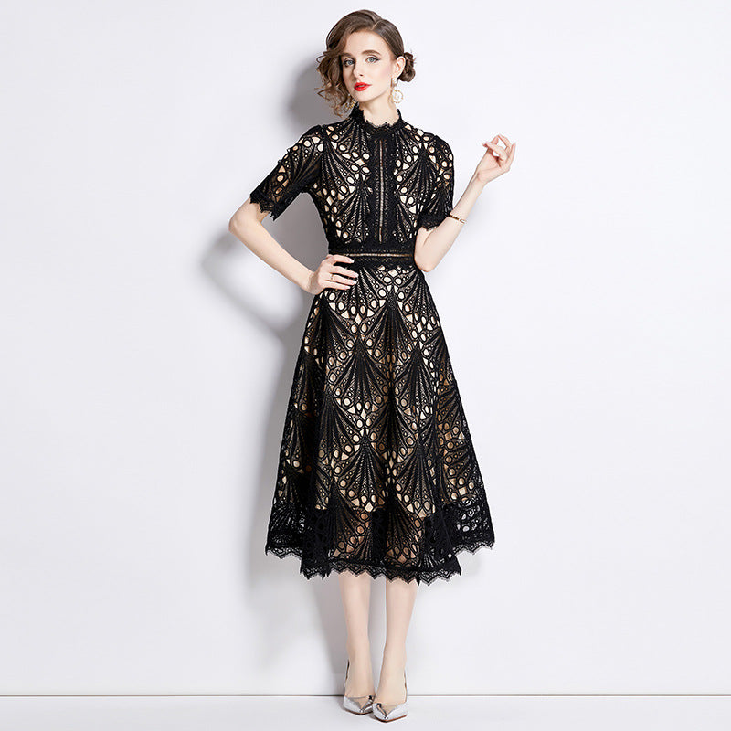Women's Patchwork Round Neck Dress Summer Waist Slimming Dresses