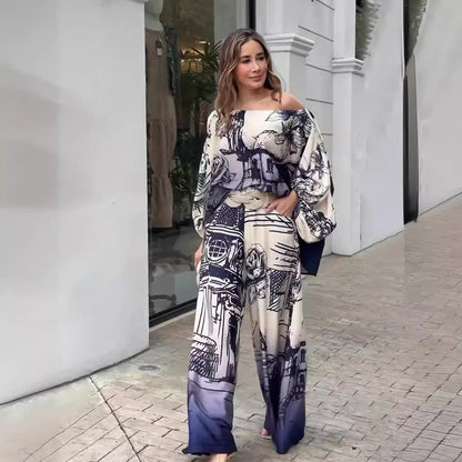 Printed Fashion Long Sleeve Batwing Shirt Suits