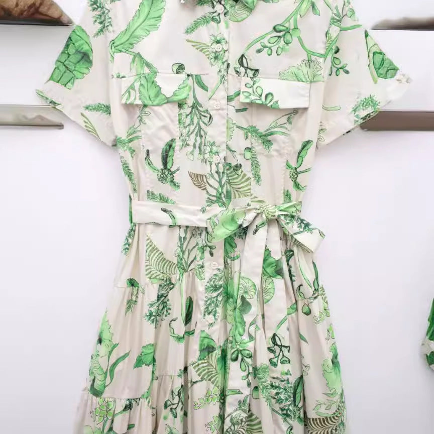Spring Series Printing Belt Shirt Dress Dresses