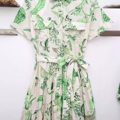 Spring Series Printing Belt Shirt Dress Dresses