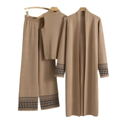 Women's Lazy Temperament Knitting Wide Leg Three-piece Suits