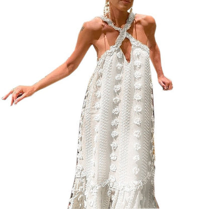 Women's Color Fashion Three-dimensional Flower Mop Cake Dresses