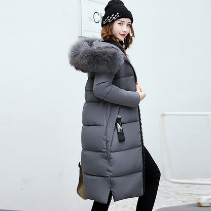 Women's Long Cotton Hooded Large Fur Collar Coats