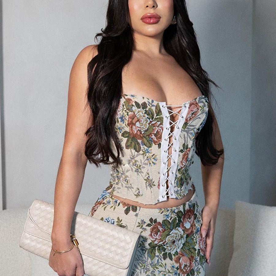 Contrast Color Backless Lace Up Jacquard Suits