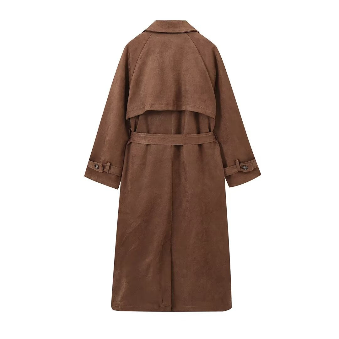 Women's Autumn Double-breasted Lapel With Belt Long Coats