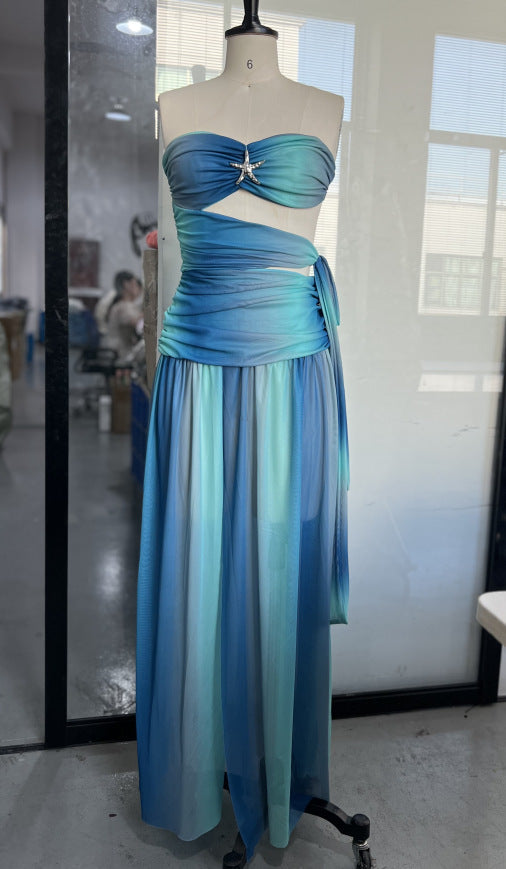 Graceful Tube Hollow Backless Color Matching Dresses