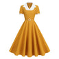 Elegant Contrast Color Lapels Commuter Fake Two-piece Large Dresses