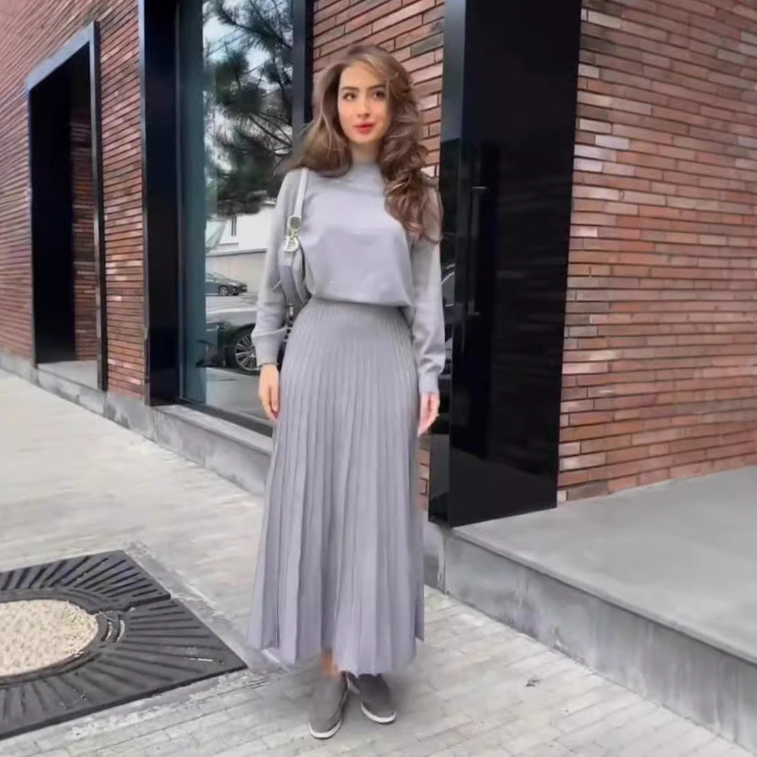 Solid Color High Waist Pleated Dress Dresses