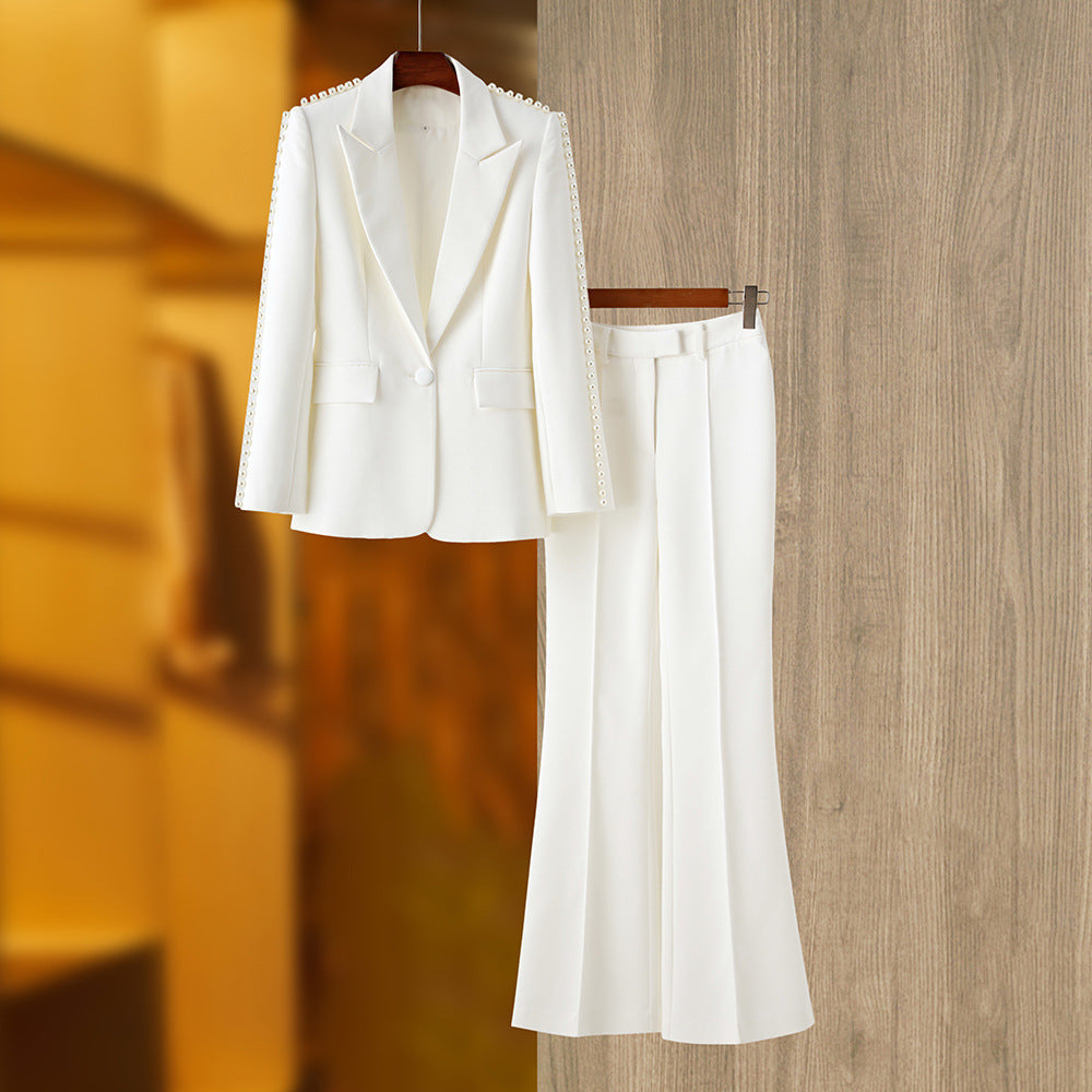 White Mid-length Trousers Fashion Two-piece Elegant Suits