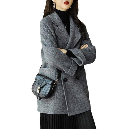 Herringbone Pattern Loose Western Style Slimming Small Coats
