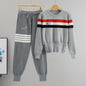 Women's Striped Puppy Waffle Waist Trimming Knitted Suits