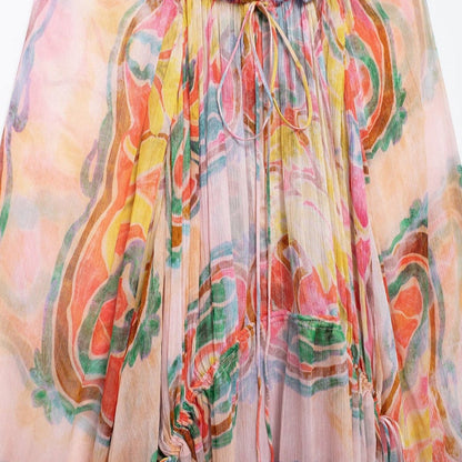 Women's Loose Series Printed Long Sleeve Midi Dresses