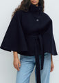 Women's Color Cloak Stand Collar Button Belt Coats