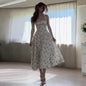 Women's French Halter Waist Trimming Printing Slim Dresses