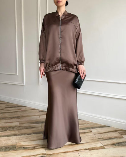 Women's High-grade Solid Color Satin Long Sleeve Jackets