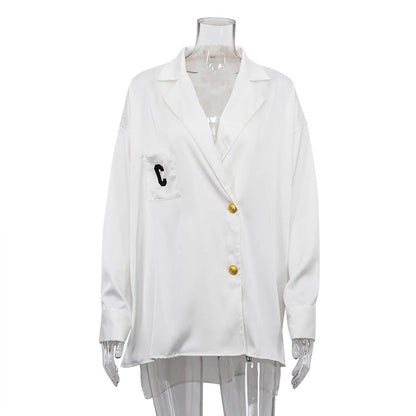Women's Commuter Collar Long Sleeve Loose Shirt Blouses