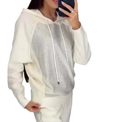 Women's Fashion Casual Hooded Rhinestone Belt Pocket Suits